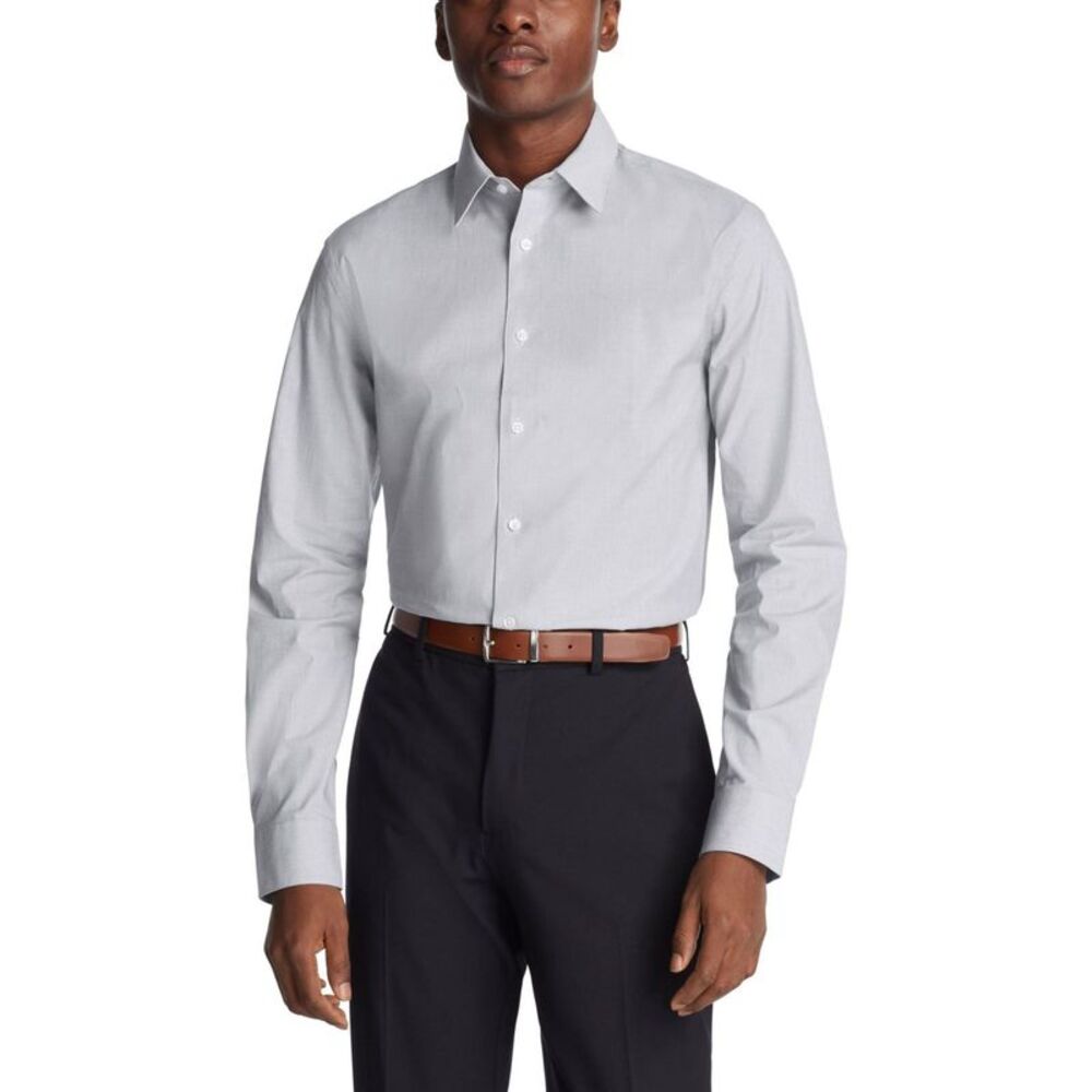 Calvin Klein Mens Steel Plus Button Down Dress Shirt, Blue, 15.5 Neck, DM